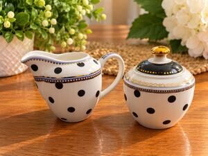 Fine Porcelain Sugar & Creamer Set by Grace Teaware: the Scallop Navy Series EUC